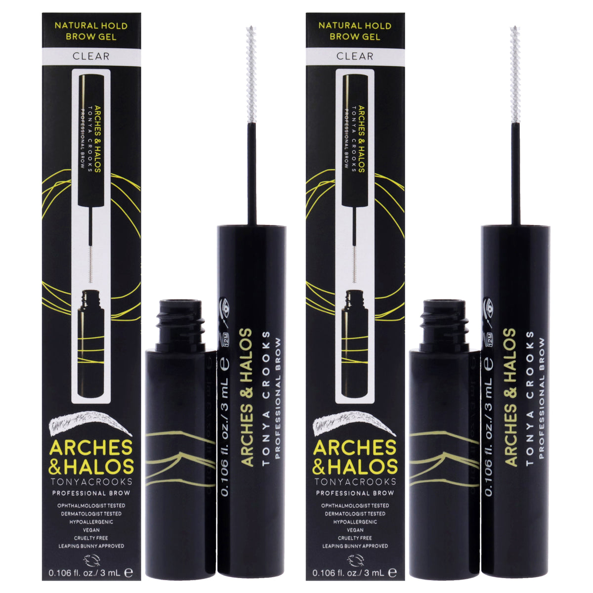 Natural Hold Brow Gel - Clear by Arches and Halos for Women - 0.106 oz Gel - Pack of 2