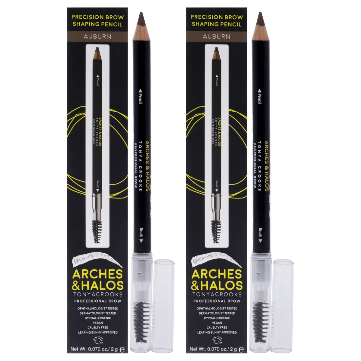 Precision Brow Shaping Pencil - Auburn by Arches and Halos for Women - 0.070 oz Eyebrow Pencil - Pack of 2