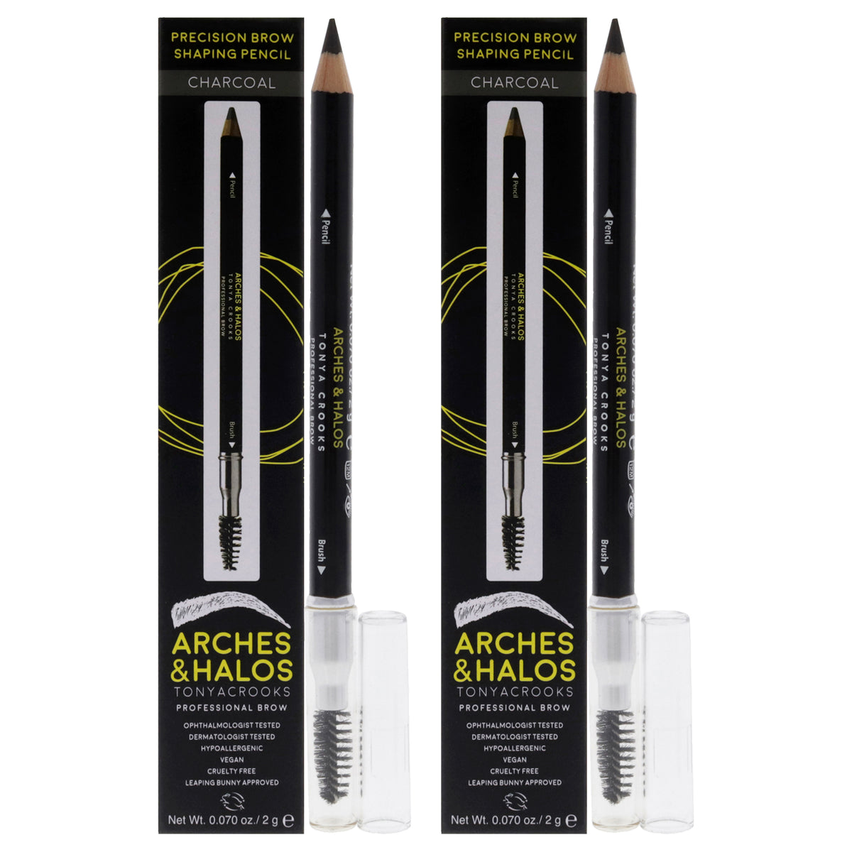 Precision Brow Shaping Pencil - Charcoal by Arches and Halos for Women - 0.070 oz Eyebrow Pencil - Pack of 2