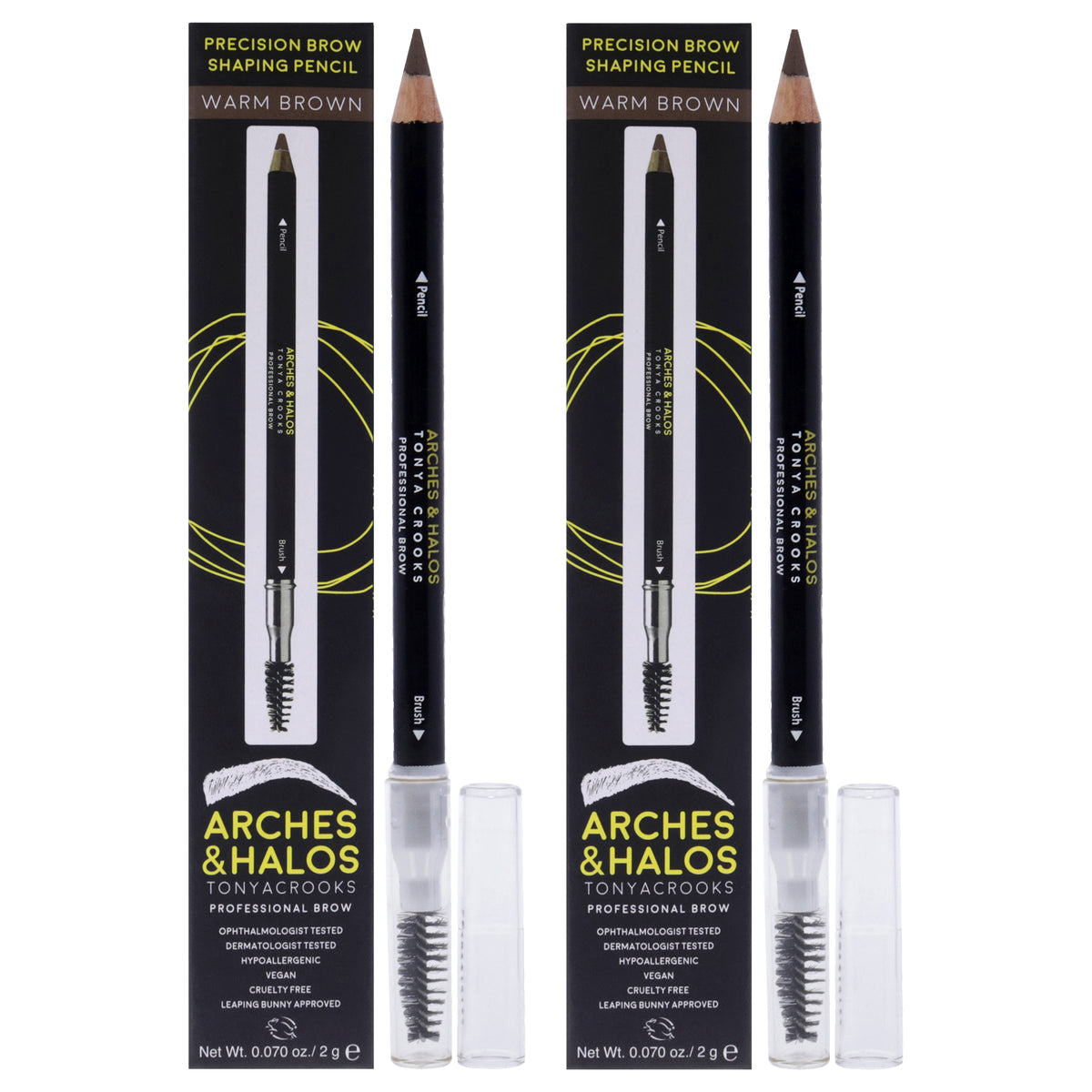 Precision Brow Shaping Pencil - Warm Brown by Arches and Halos for Women - 0.070 oz Eyebrow Pencil - Pack of 2