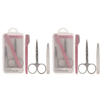 Grooming Kit by MCoBeauty for Women - 3 Pc Mini Brow Razor, Tweezers and Scissors - Pack of 2
