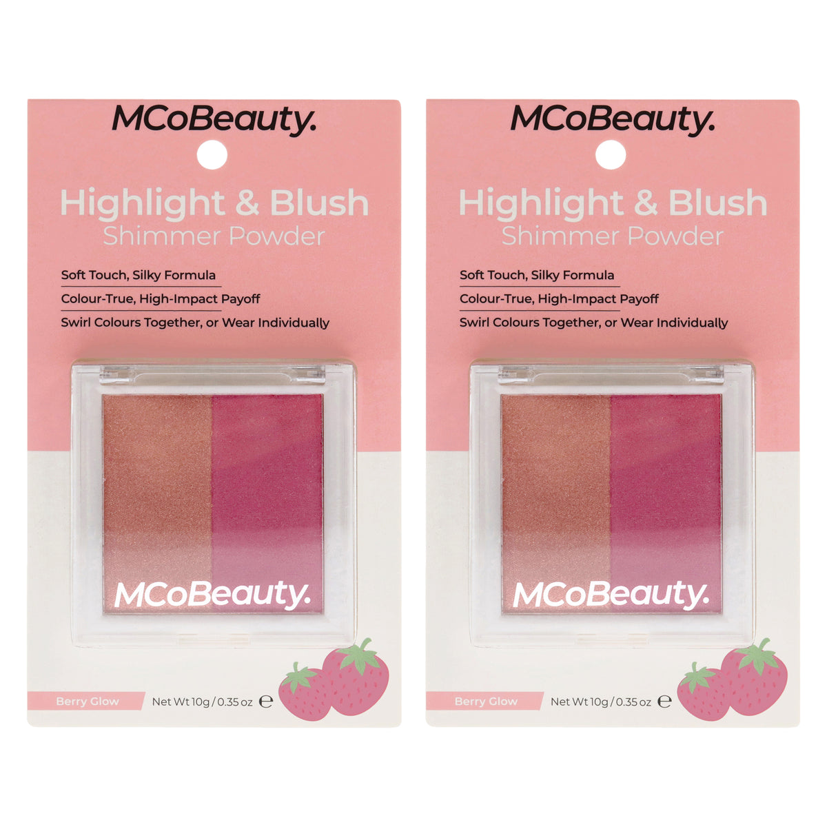 Highlight and Blush - Berry Rush by MCoBeauty for Women -0.35 oz Makeup - Pack of 2
