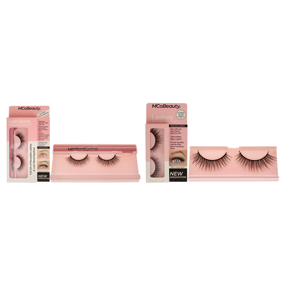 Lash Bond Eyeliner and Lash Kit - Natural by MCoBeauty for Women - 2 Pc 0.09ml Eyeliner, 1 Pair Eyelashes - Pack of 2