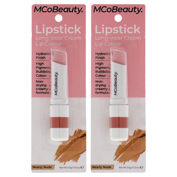 Lipstick Long-Wear Cream Colour - Nearly Nude by MCoBeauty for Women - 0.12 oz Lipstick - Pack of 2