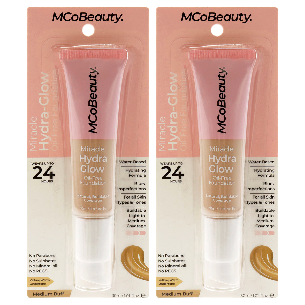 Miracle Hydra Glow Oil-Free Foundation - Medium Buff by MCoBeauty for Women - 1 oz Foundation - Pack of 2