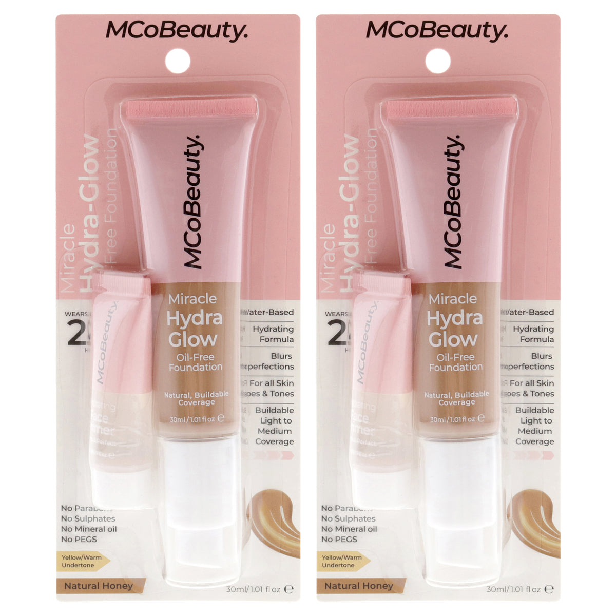 Miracle Hydra Glow Oil-Free Foundation - Natural Honey by MCoBeauty for Women - 1 oz Foundation - Pack of 2