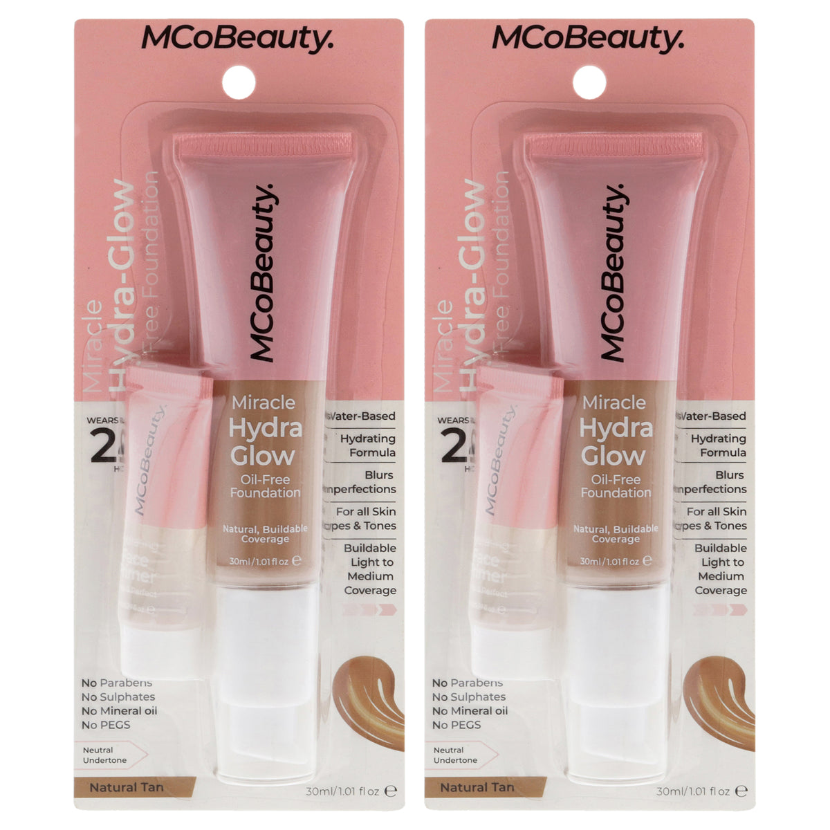 Miracle Hydra Glow Oil-Free Foundation - Natural Tan by MCoBeauty for Women - 1 oz Foundation - Pack of 2