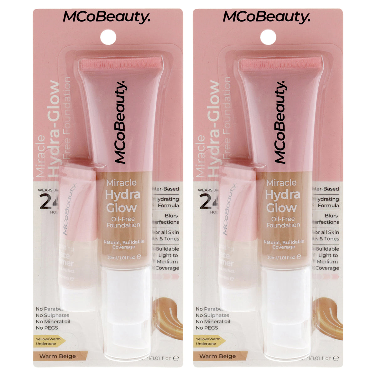 Miracle Hydra Glow Oil-Free Foundation - Warm Beige by MCoBeauty for Women - 1 oz Foundation - Pack of 2