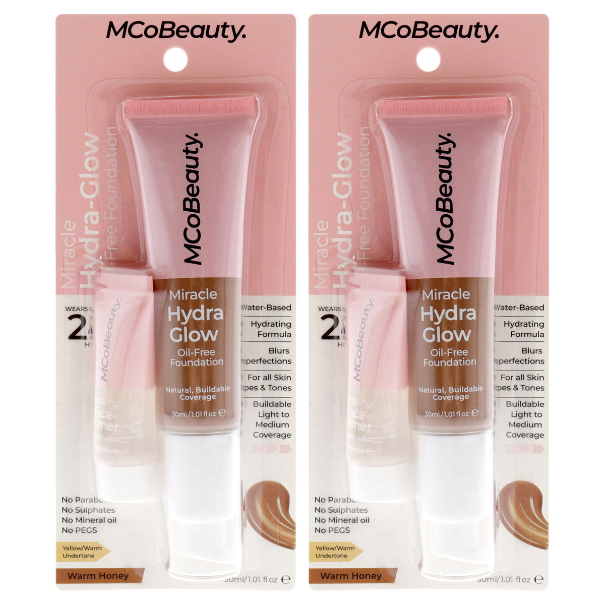 Miracle Hydra Glow Oil-Free Foundation - Warm Honey by MCoBeauty for Women - 1 oz Foundation - Pack of 2