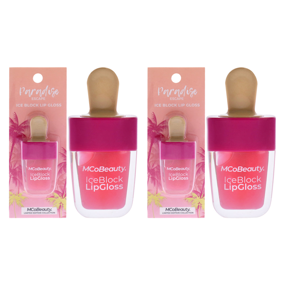 Paradise Escape Ice Block Lip Gloss - Pink Lady by MCoBeauty for Women - 0.185 oz Lip Gloss - Pack of 2