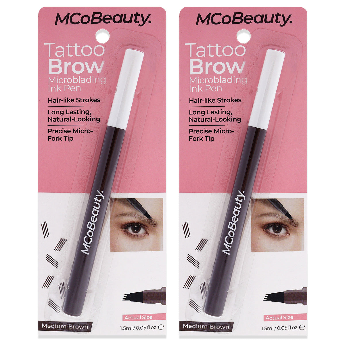 Tattoo Brow Microblading Ink Pen - Medium Brown by MCoBeauty for Women - 0.05 oz Eyebrow - Pack of 2