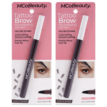 Tattoo Brow Microblading Ink Pen - Medium Brown by MCoBeauty for Women - 0.05 oz Eyebrow - Pack of 2