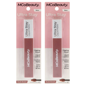 Ultra Stay Matte Liquid Lipstick - Nude Brown by MCoBeauty for Women - 0.16 oz Lipstick - Pack of 2