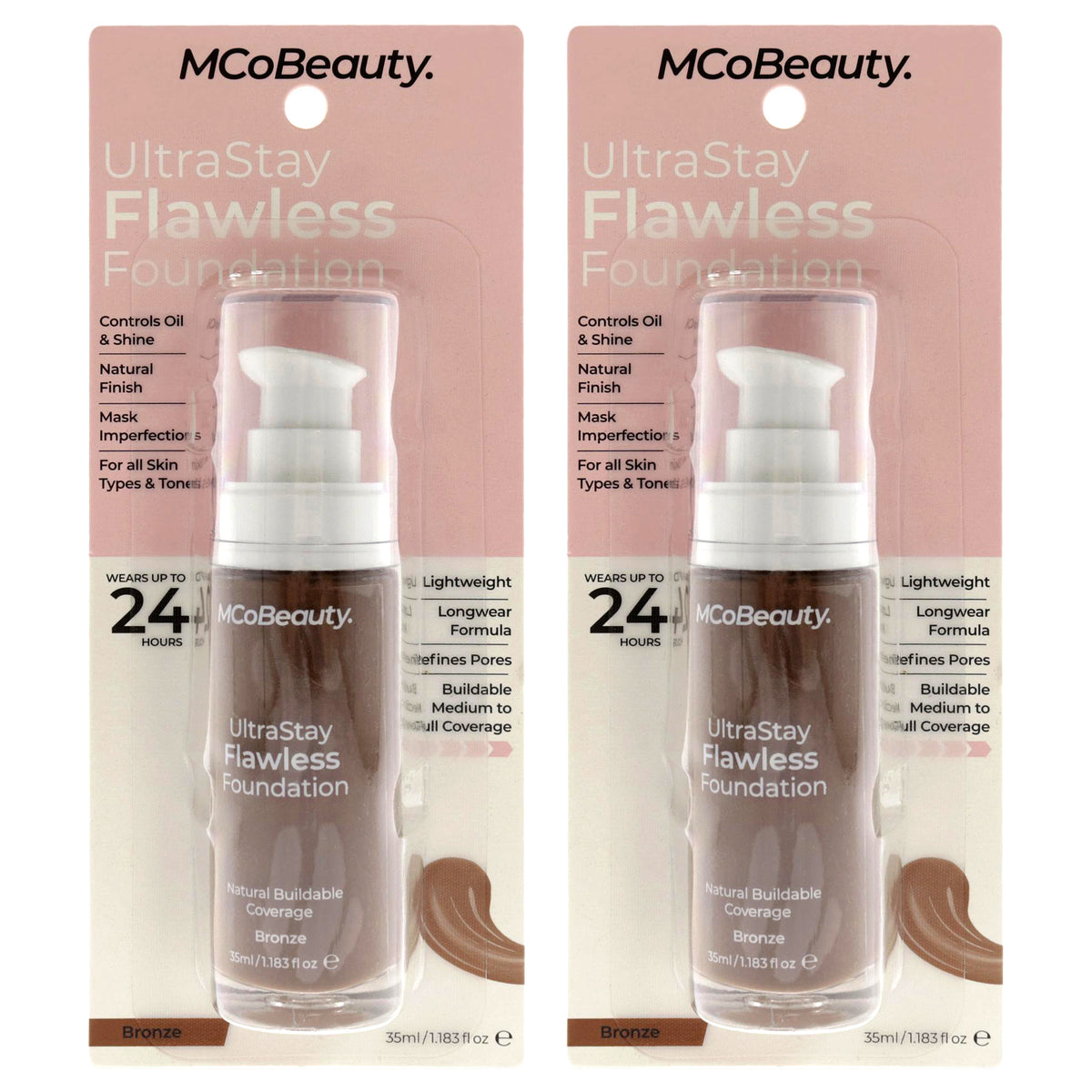 UltraStay Flawless Foundation - Bronze by MCoBeauty for Women - 1.18 oz Foundation - Pack of 2