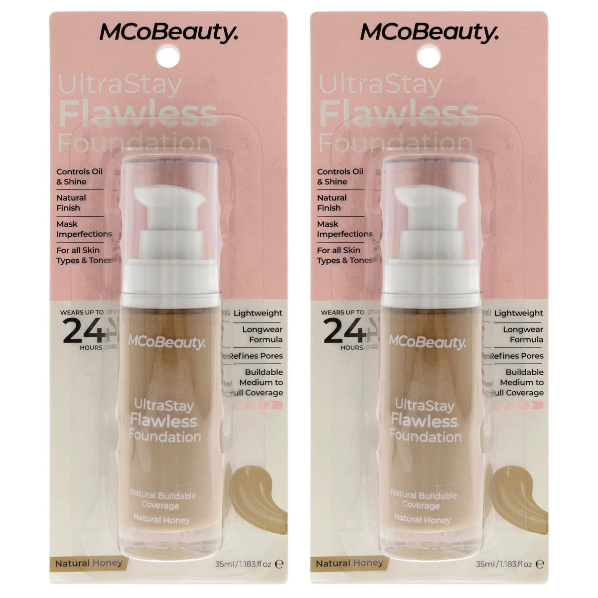 UltraStay Flawless Foundation - Natural Honey by MCoBeauty for Women - 1.18 oz Foundation - Pack of 2