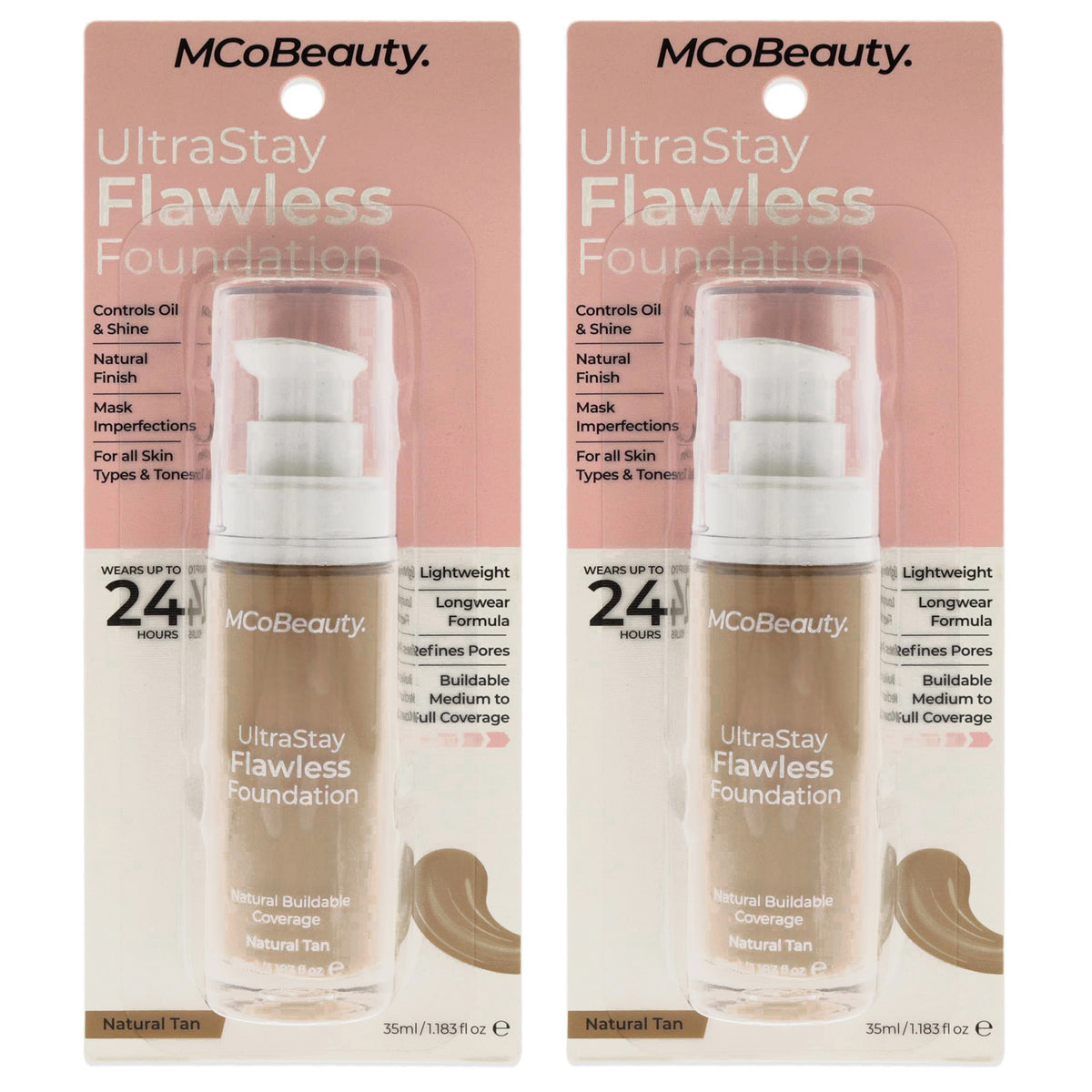 UltraStay Flawless Foundation - Natural Tan by MCoBeauty for Women - 1.18 oz Foundation - Pack of 2