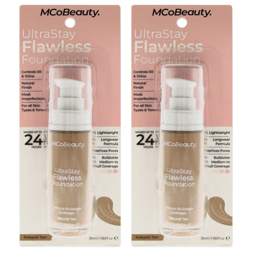UltraStay Flawless Foundation - Natural Tan by MCoBeauty for Women - 1.18 oz Foundation - Pack of 2