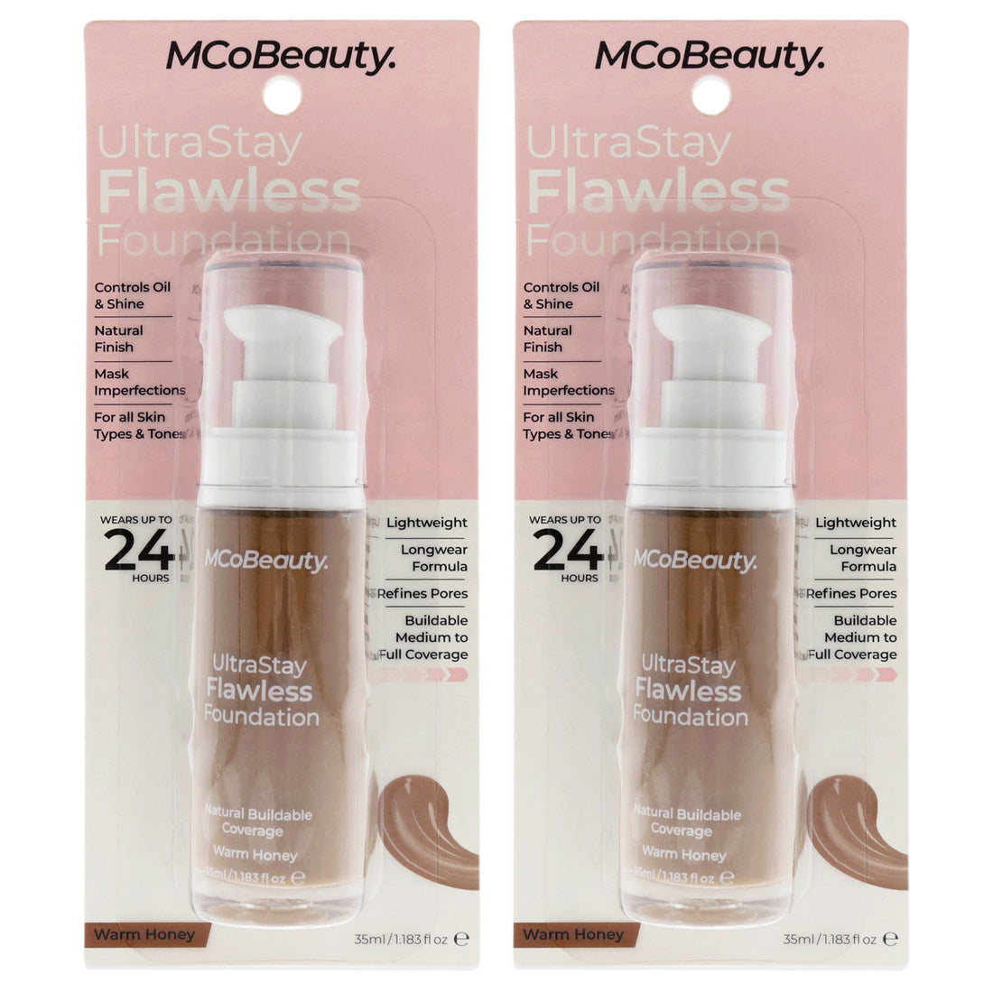 UltraStay Flawless Foundation - Warm Honey by MCoBeauty for Women - 1.18 oz Foundation - Pack of 2