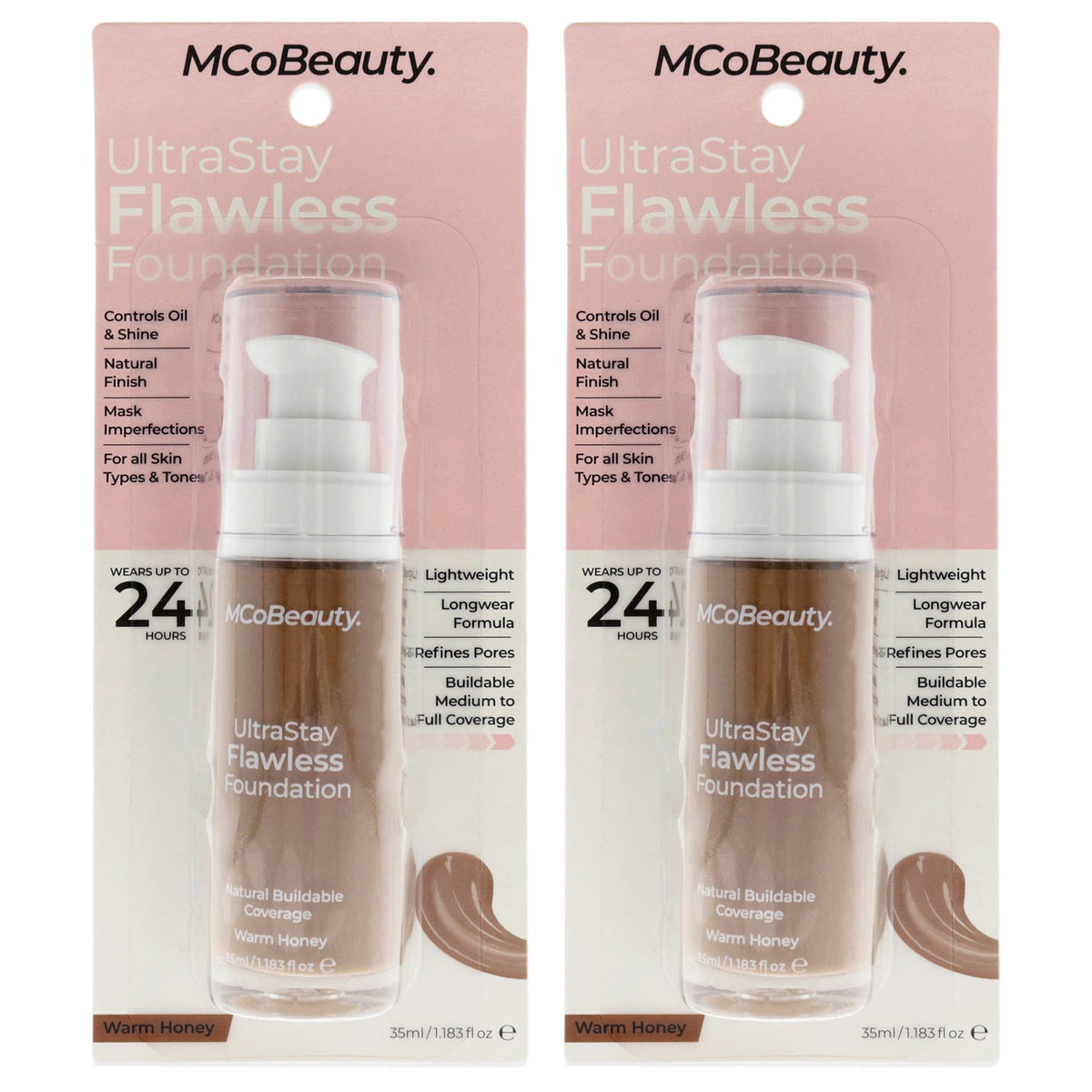 UltraStay Flawless Foundation - Warm Honey by MCoBeauty for Women - 1.18 oz Foundation - Pack of 2