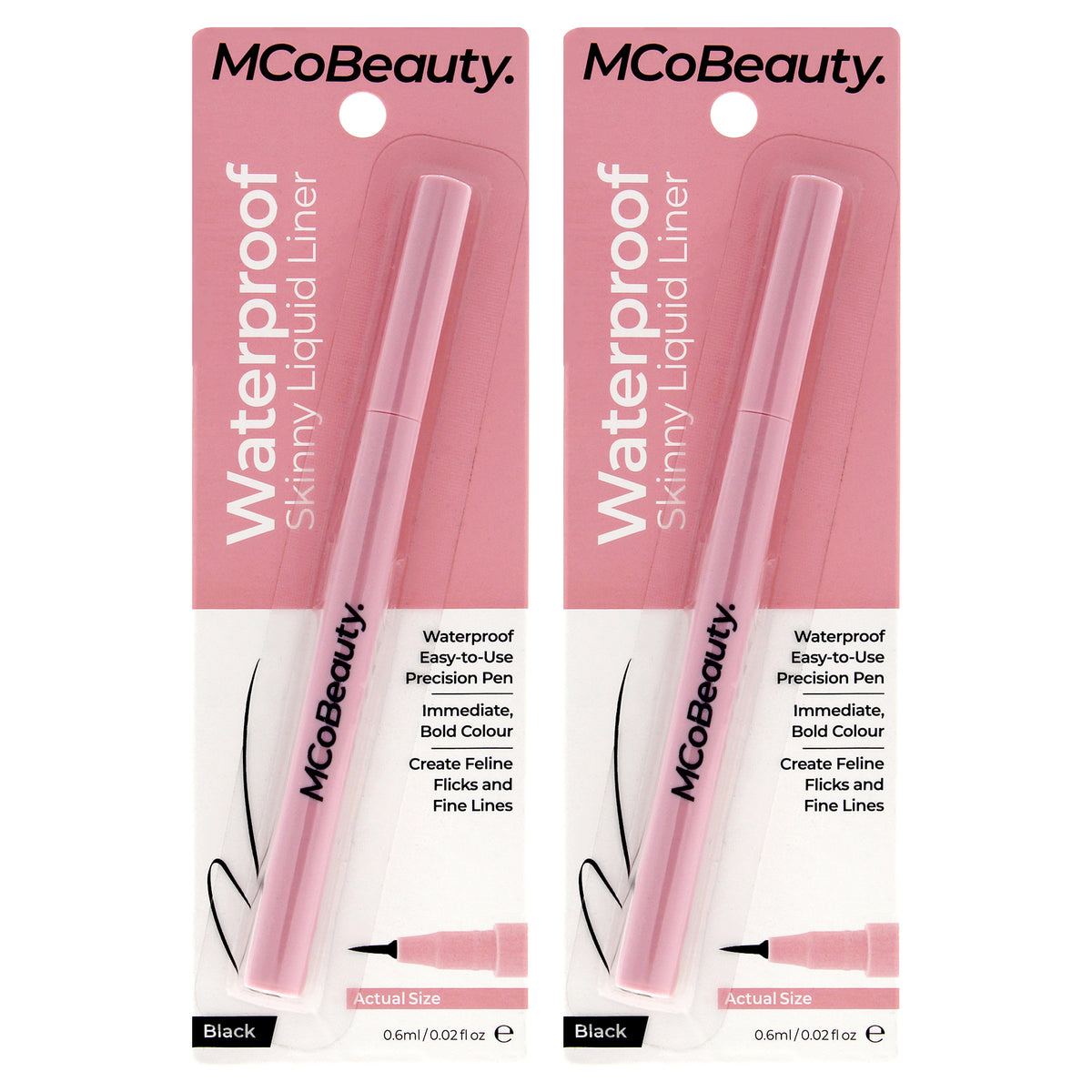 Waterproof Skinny Liquid Liner - Black by MCoBeauty for Women - 0.02 oz Eyeliner - Pack of 2