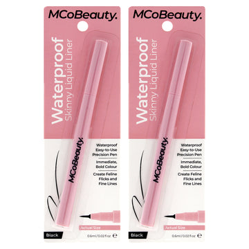 Waterproof Skinny Liquid Liner - Black by MCoBeauty for Women - 0.02 oz Eyeliner - Pack of 2