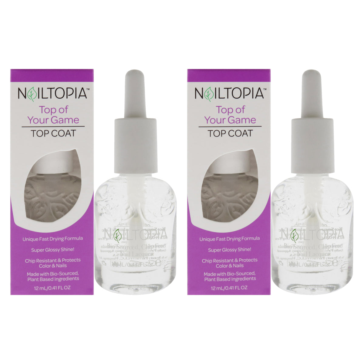 Bio-Sourced Chip Free Top Coat - Top Of Your Game by Nailtopia for Women - 0.41 oz Nail Polish - Pack of 2