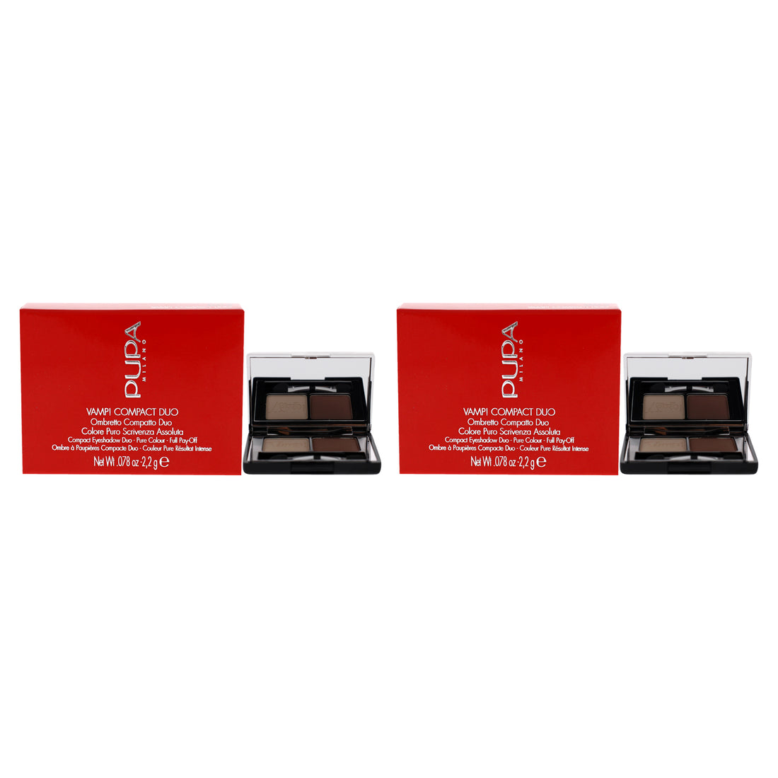Vamp! Compact Duo Eyeshadow - 005 Milk Chocolate by Pupa Milano for Women - 0.078 oz Eye Shadow - Pack of 2