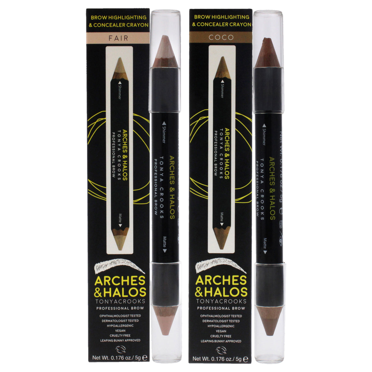 Brow Highlighter and Concealer Crayon Kit y Arches and Halos for Women - 2 Pc Kit 0.176oz Highlighter - Coco, Fair