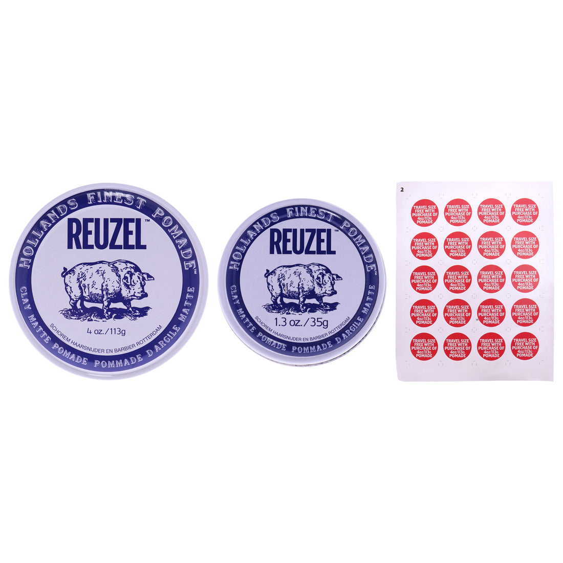 2022 Road Trip Pomade Sticker and Clay Matte Pomade Kit by Reuzel for Men - 3 Pc Kit 4 oz Pomade, 1.3 oz Pomade, 1 Pc Sticker