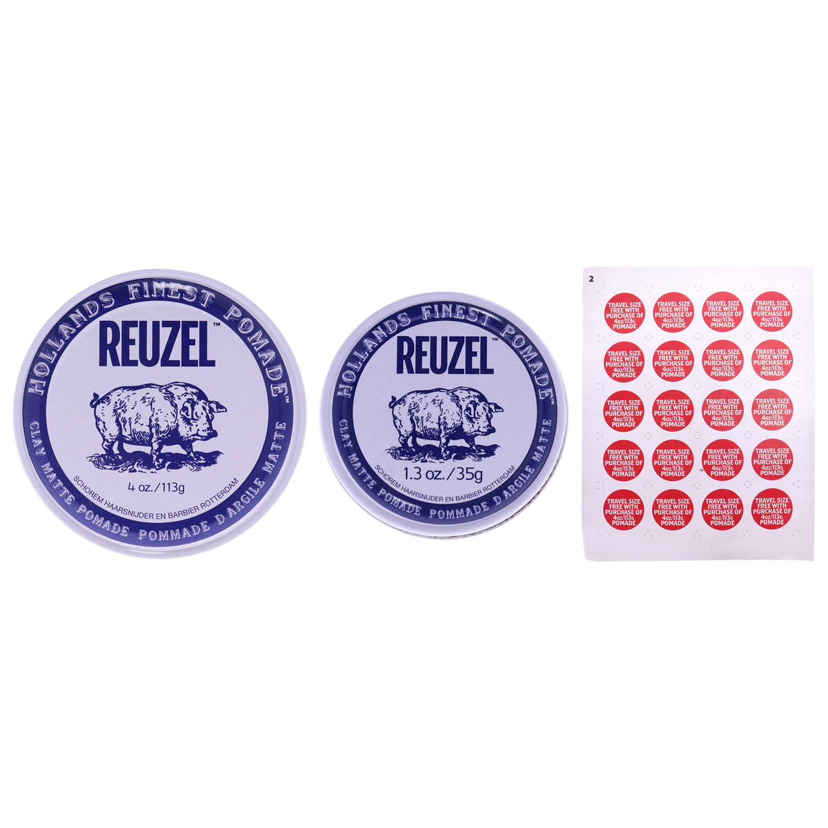 2022 Road Trip Pomade Sticker and Clay Matte Pomade Kit by Reuzel for Men - 3 Pc Kit 4 oz Pomade, 1.3 oz Pomade, 1 Pc Sticker