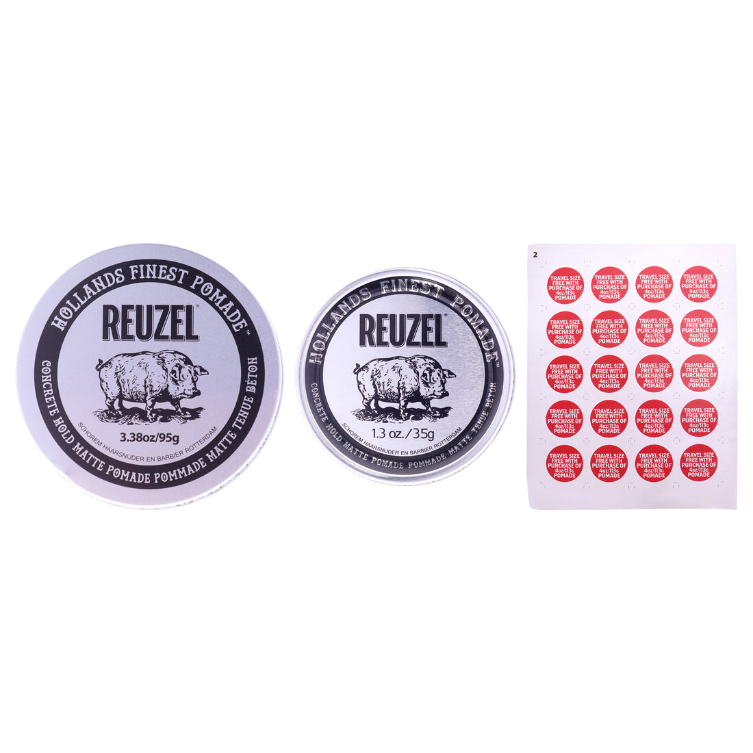 2022 Road Trip Pomade Sticker and Concrete Hold Matte Pomade Kit by Reuzel for Men - 3 Pc Kit 4 oz Pomade, 1.3 oz Pomade, 1 Pc Sticker