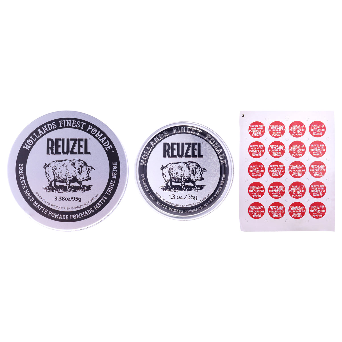 2022 Road Trip Pomade Sticker and Concrete Hold Matte Pomade Kit by Reuzel for Men - 3 Pc Kit 4 oz Pomade, 1.3 oz Pomade, 1 Pc Sticker