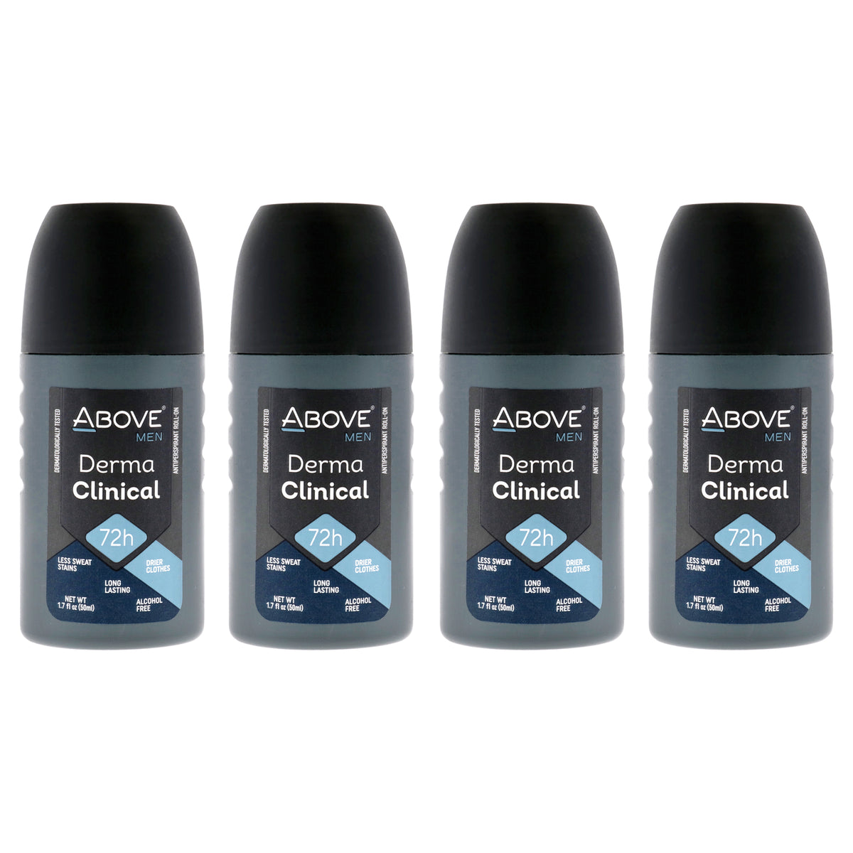 72 Hours Derma Clinical Antiperspirant Deodorant by Above for Men - 1.7 oz Deodorant Roll-On - Pack of 4