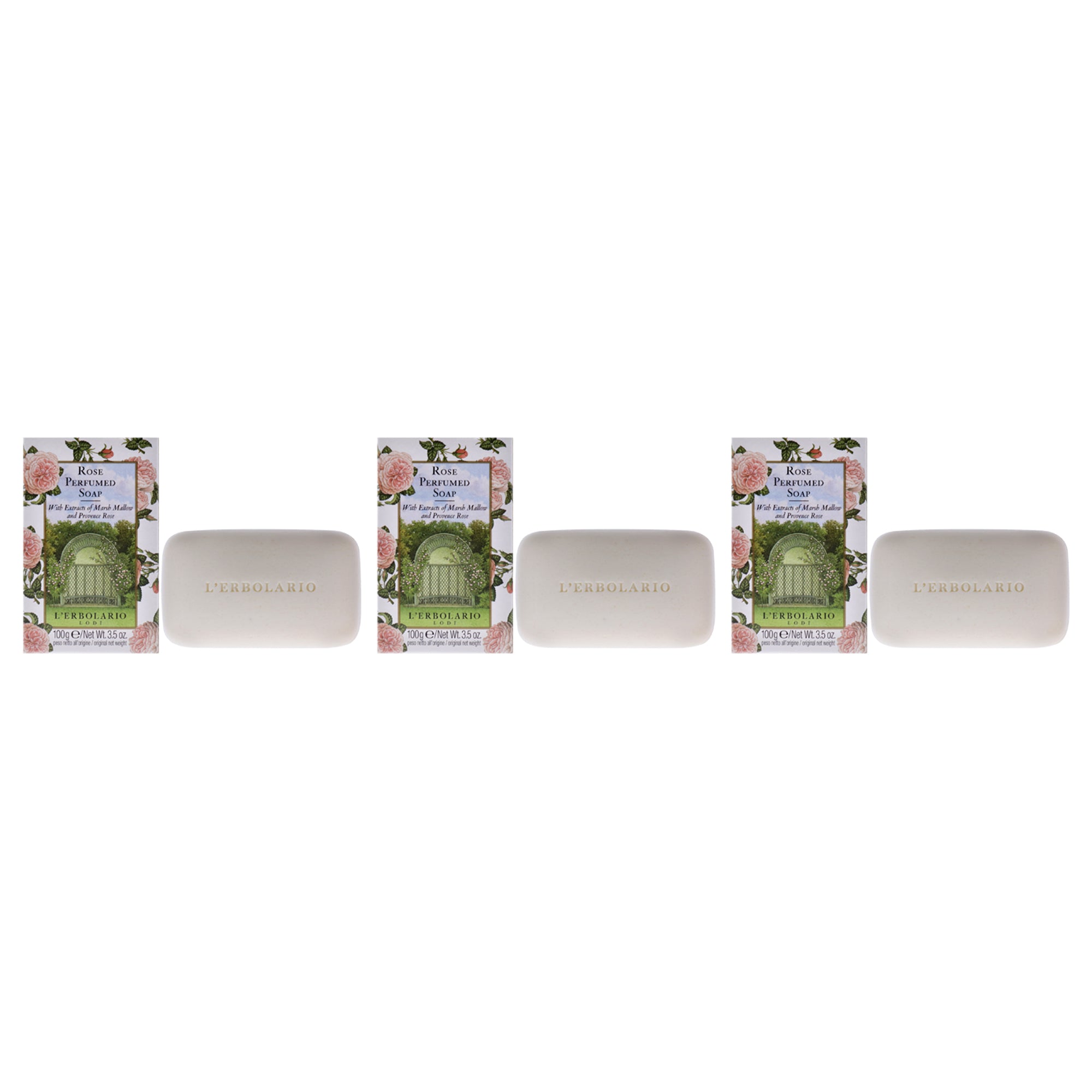 Perfumed Soap - Rose - Pack of 3 by LErbolario for Unisex - 3.5 oz Soap