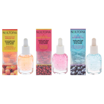 Nailtopia Fresh Oil Kit by Nailtopia for Women - 3 Pc Kit 0.41oz Fresh Revitalizing and Energizing Blueberry Oil, 0.41oz Fresh Anti-Aging Apricot Oil, 0.41oz Fresh Moisturizing and Replenishing Pomegranate Oil