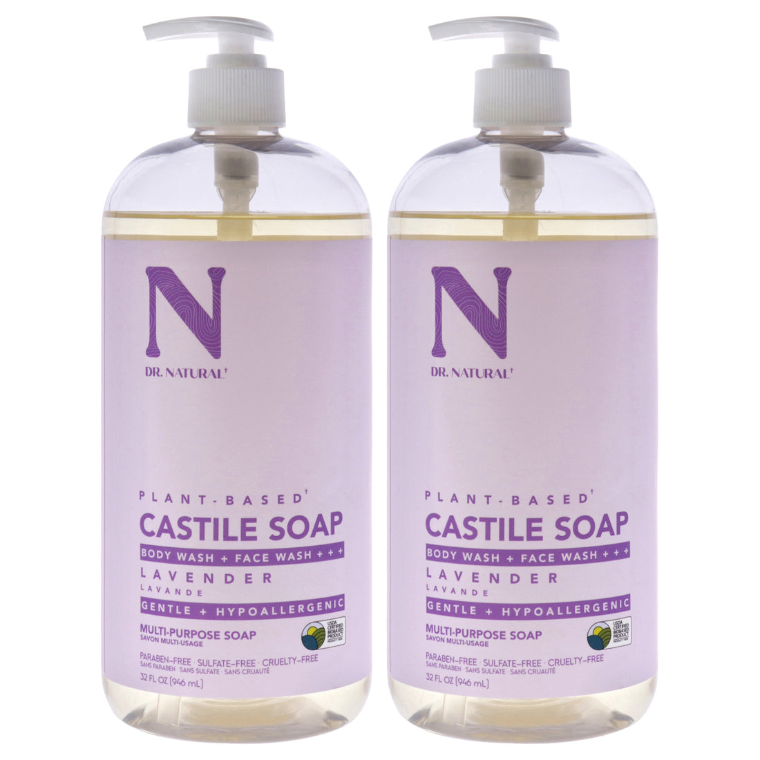 Castile Liquid Soap - Lavender by Dr. Natural for Unisex - 32 oz Soap - Pack of 2