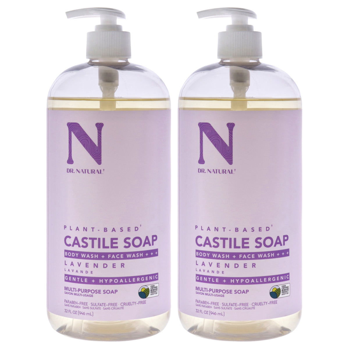 Castile Liquid Soap - Lavender by Dr. Natural for Unisex - 32 oz Soap - Pack of 2