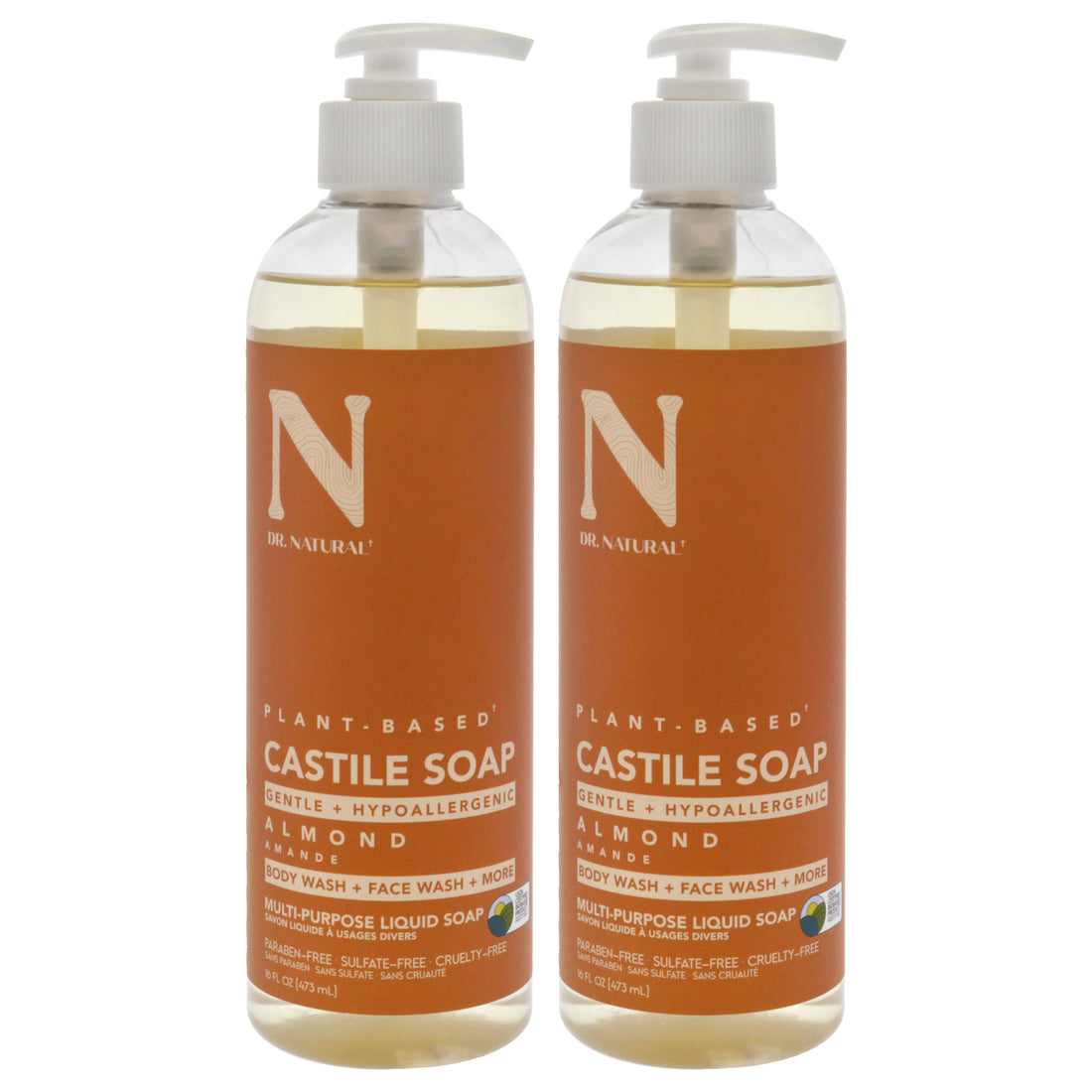 Castile Liquid Soap - Almond by Dr. Natural for Unisex - 16 oz Soap - Pack of 2