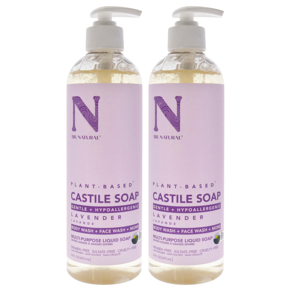 Castile Liquid Soap - Lavender by Dr. Natural for Unisex - 16 oz Soap - Pack of 2