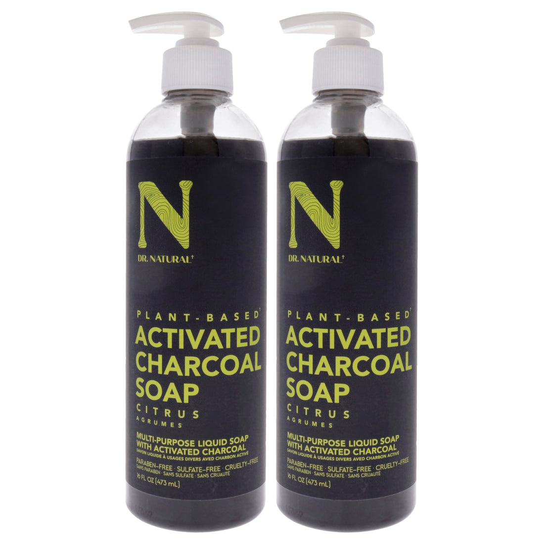 Activated Charcoal Liquid Soap - Citrus by Dr. Natural for Unisex - 16 oz Soap - Pack of 2