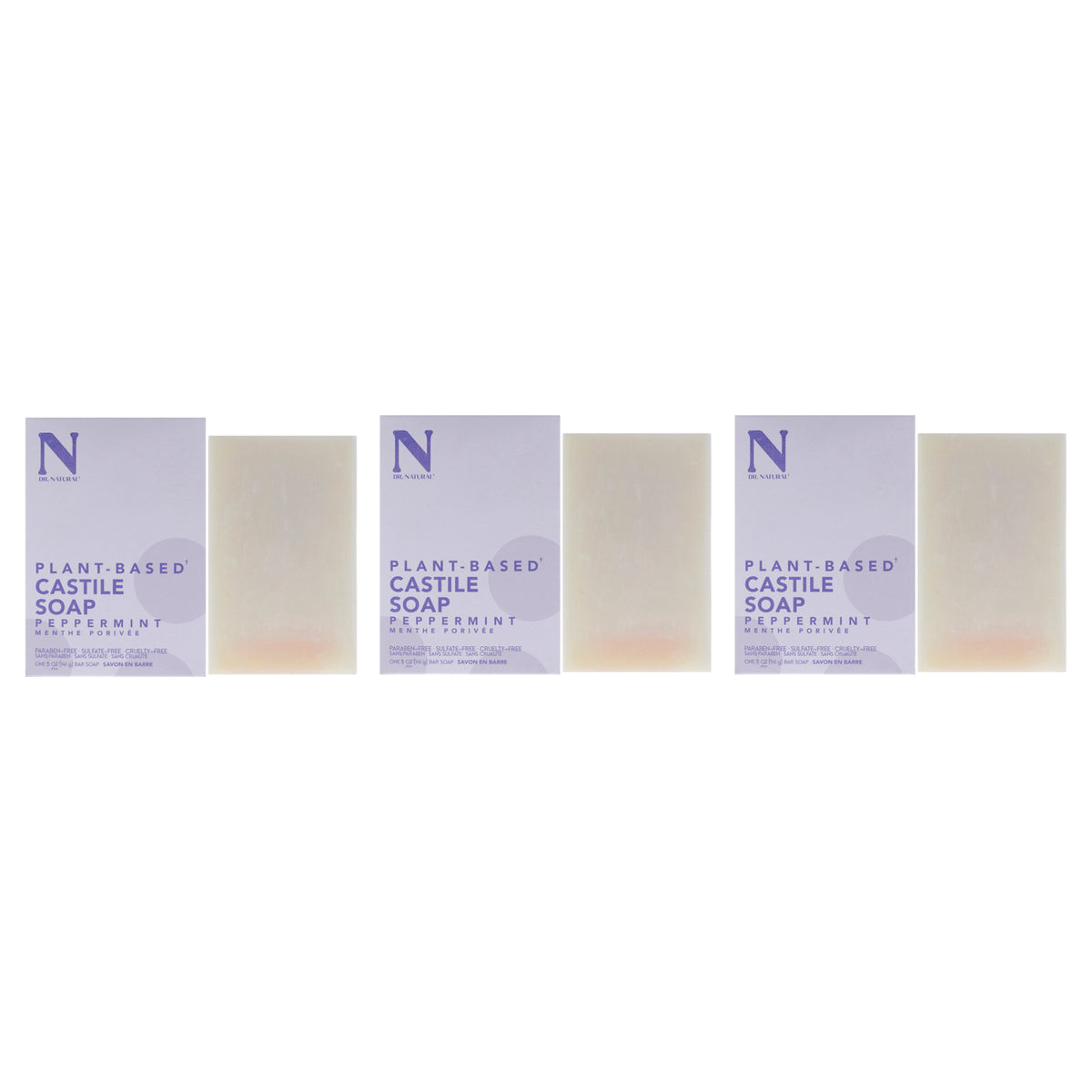 Castile Bar Soap - Peppermint by Dr. Natural for Unisex - 5 oz Soap - Pack of 3