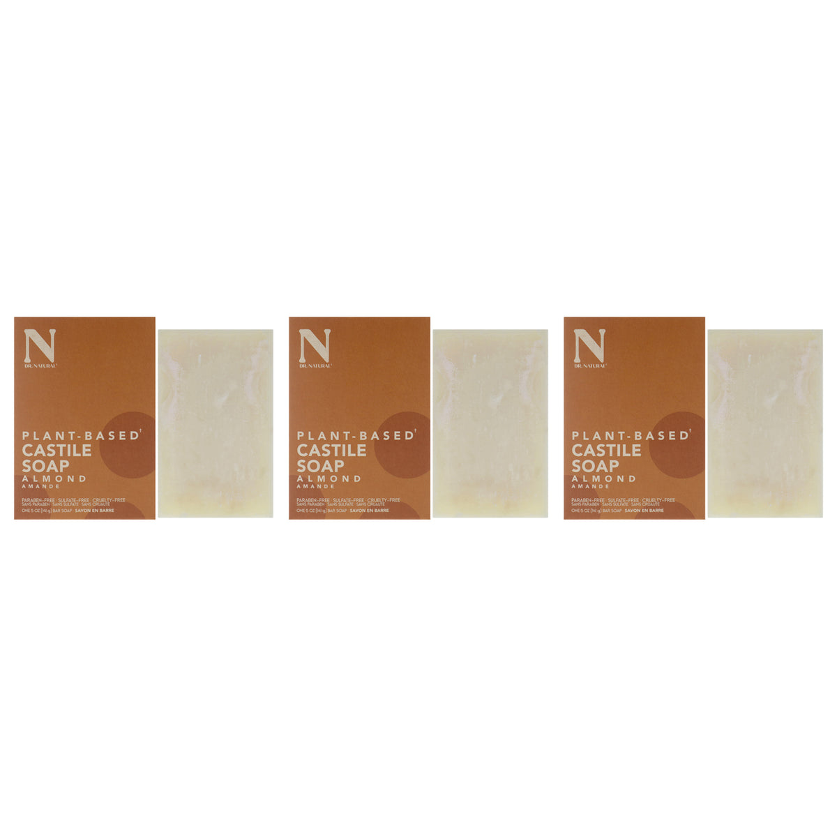 Castile Bar Soap - Almond by Dr. Natural for Unisex - 5 oz Soap - Pack of 3