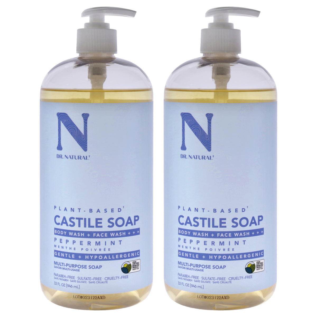 Castile Liquid Soap - Peppermint by Dr. Natural for Unisex - 32 oz Soap - Pack of 2
