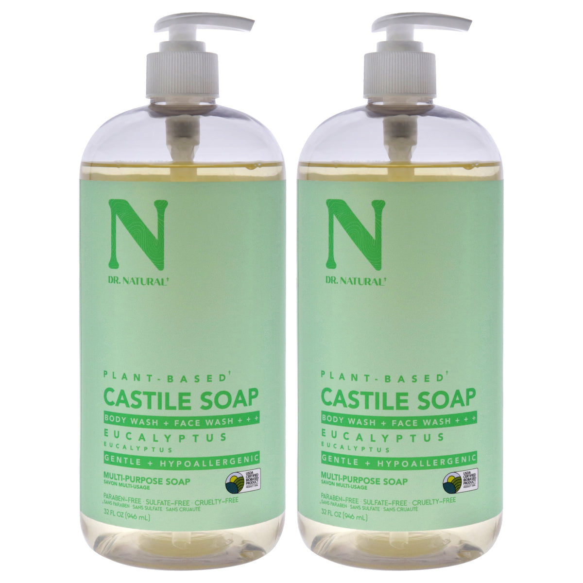Castile Liquid Soap - Eucalyptus by Dr. Natural for Unisex - 32 oz Soap - Pack of 2