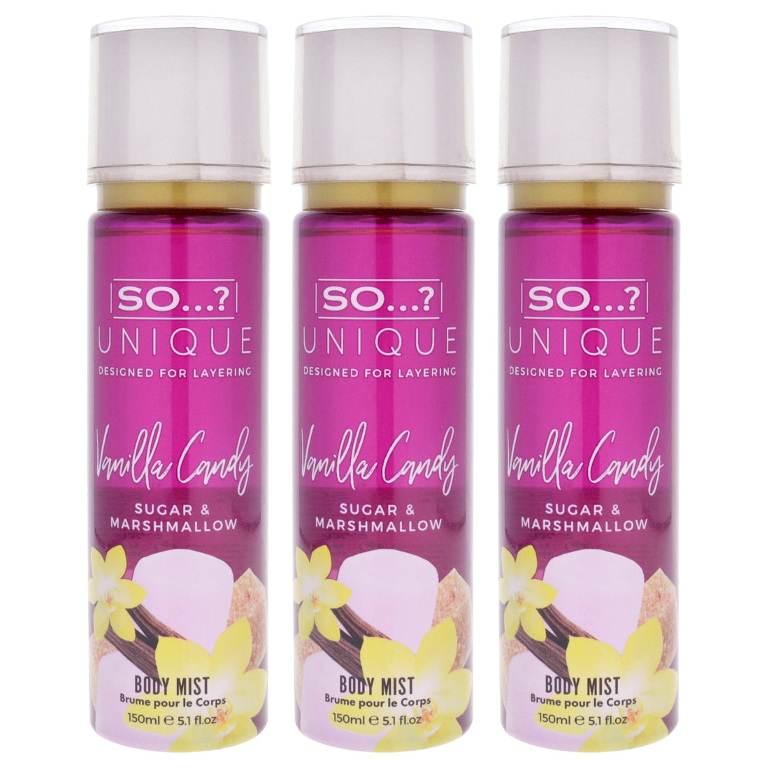 Unique Body Mist - Vanilla Candy by So…? for Women - 5.1 oz Body Mist - Pack of 3