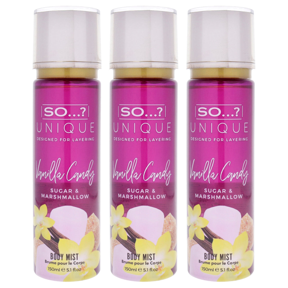 Unique Body Mist - Vanilla Candy by So…? for Women - 5.1 oz Body Mist - Pack of 3
