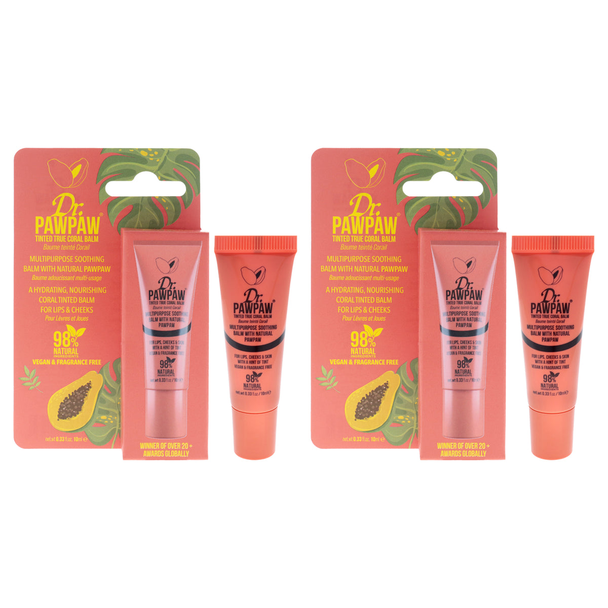 True Coral Balm by Dr. PawPaw for Women - 0.33 oz Lip Balm - Pack of 2