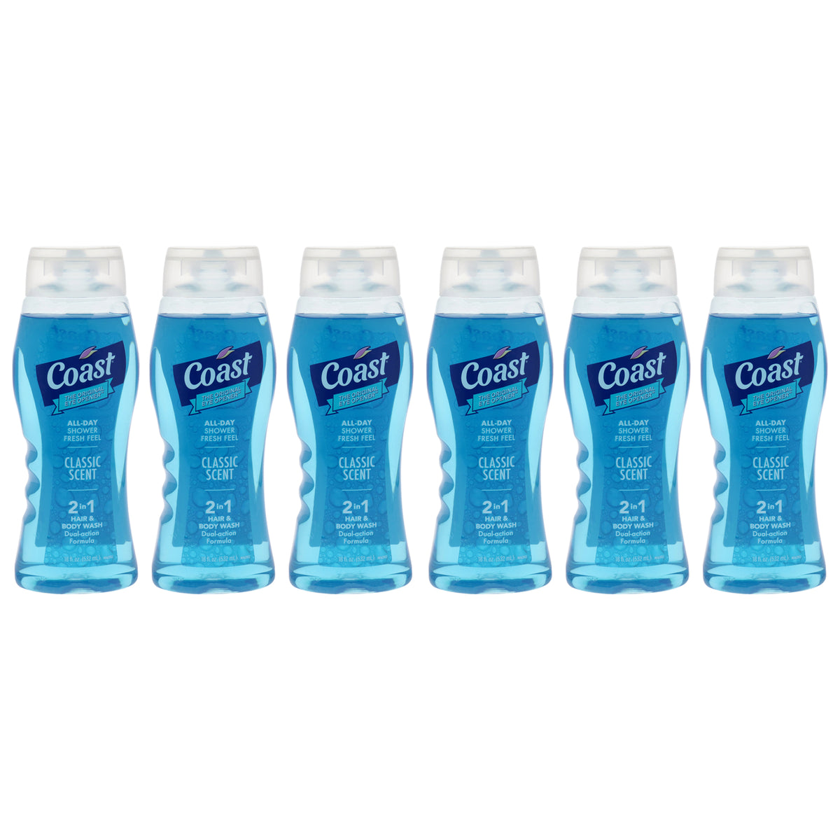 2-in-1 Hair and Body Wash - Classic Scent by Coast for Unisex - 18 oz Body Wash - Pack of 6
