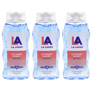 Extreme Sport Hold 10 Plus Level Hair Gel by L.A. Looks for Unisex - 20 oz Gel - Pack of 3