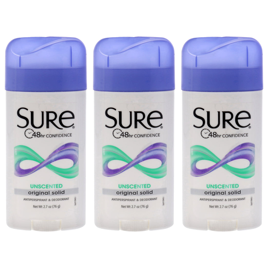 Original Solid Anti-Perspirant Deodorant - Unscented by Sure for Unisex - 2.7 oz Deodorant Stick - Pack of 3